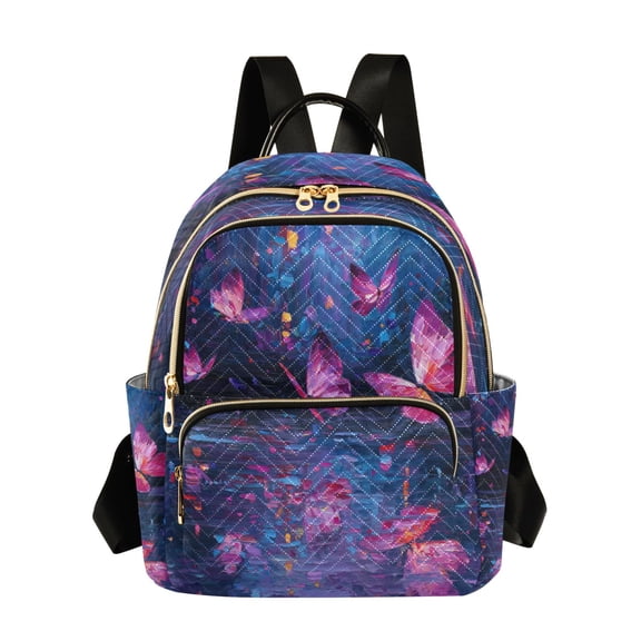 Fashion Quilted Backpack for Women Lightweight Travel Daypack Casual Bag for Shopping Travel Night Scene and Butterflies S