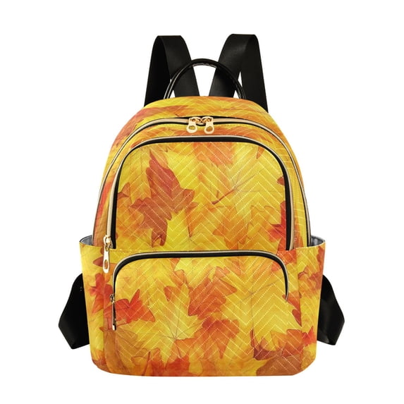 Fashion Quilted Backpack for Women Lightweight Travel Daypack Casual Bag for Shopping Travel Orange Maple Leaves S