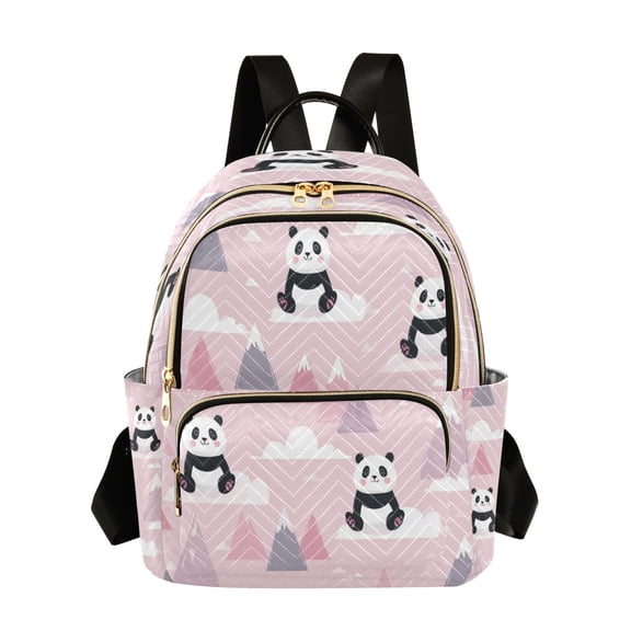 Fashion Quilted Backpack for Women Lightweight Travel Daypack Casual Bag for Shopping Travel Panda and Clouds Pattern S