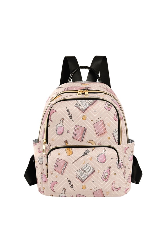 Fashion Quilted Backpack for Women Lightweight Travel Daypack Casual Bag for Shopping Travel Pastel Pink Witchy Items S