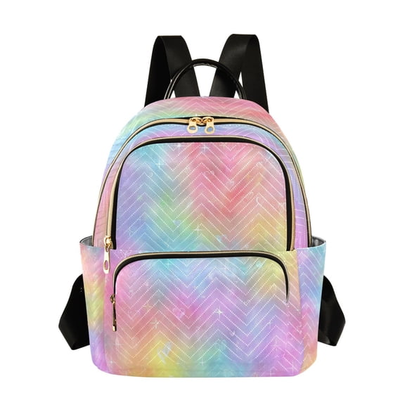 Fashion Quilted Backpack for Women Lightweight Travel Daypack Casual Bag for Shopping Travel Pastel Rainbow Tie-dye S