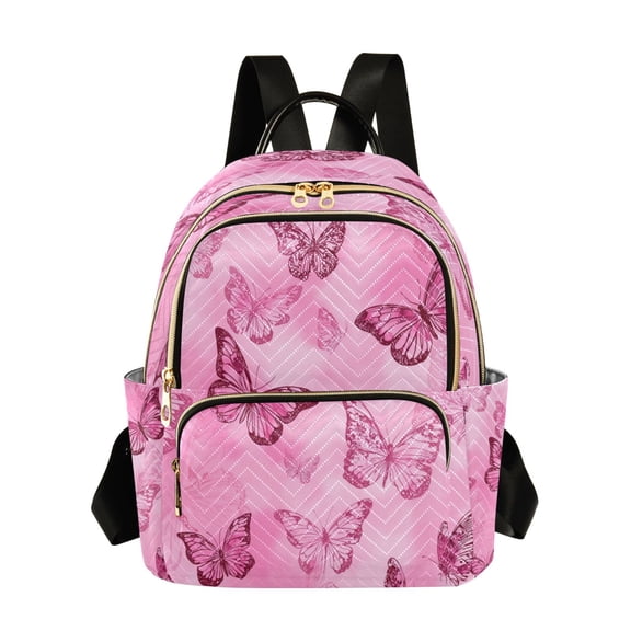Fashion Quilted Backpack for Women Lightweight Travel Daypack Casual Bag for Shopping Travel Pink Butterfly Pattern M