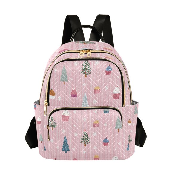Fashion Quilted Backpack for Women Lightweight Travel Daypack Casual Bag for Shopping Travel Pink Christmas Pattern M