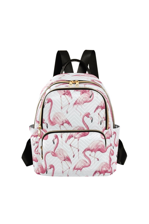 Fashion Quilted Backpack for Women Lightweight Travel Daypack Casual Bag for Shopping Travel Pink Flamingos Pattern M