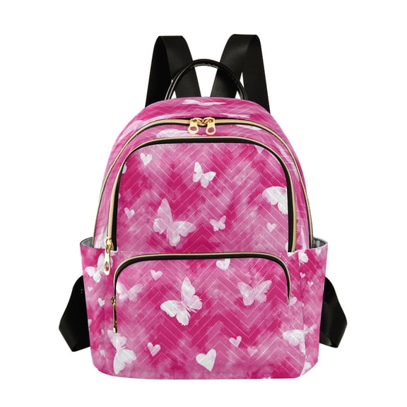 Fashion Quilted Backpack for Women Lightweight Travel Daypack Casual Bag for Shopping Travel Pink Tie-dye with Butterflies M