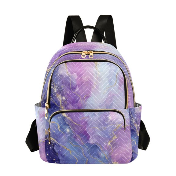 Fashion Quilted Backpack for Women Lightweight Travel Daypack Casual Bag for Shopping Travel Pink and Blue Marble Texture M