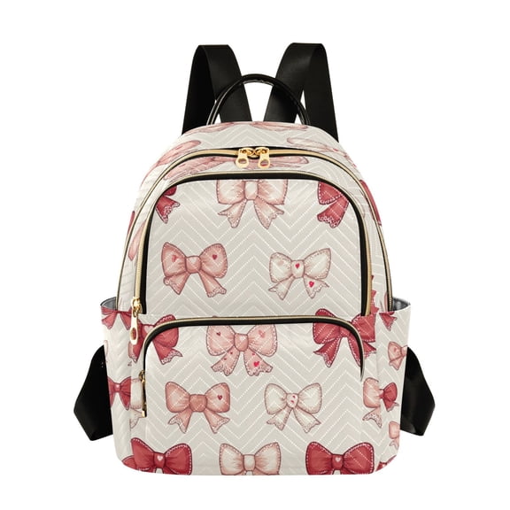 Fashion Quilted Backpack for Women Lightweight Travel Daypack Casual Bag for Shopping Travel Pink and Red Bows S
