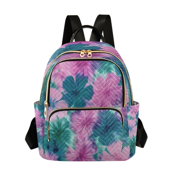 Fashion Quilted Backpack for Women Lightweight Travel Daypack Casual Bag for Shopping Travel Pink and Teal Tie-dye S