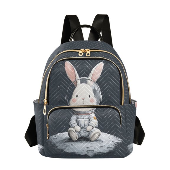 Fashion Quilted Backpack for Women Lightweight Travel Daypack Casual Bag for Shopping Travel Rabbit in A Space S