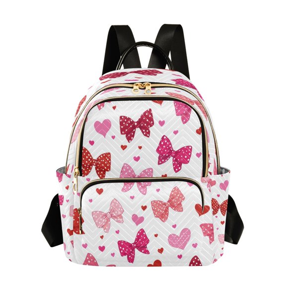 Fashion Quilted Backpack for Women Lightweight Travel Daypack Casual Bag for Shopping Travel Red and Pink Bows M