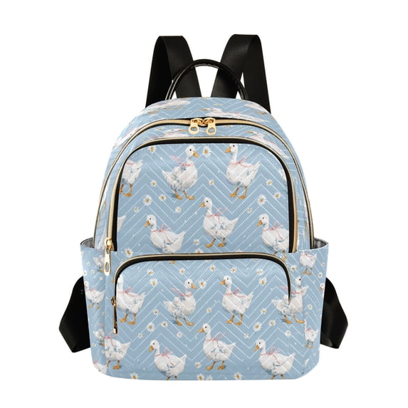 Fashion Quilted Backpack for Women Lightweight Travel Daypack Casual Bag for Shopping Travel Small Geese and Daisies M