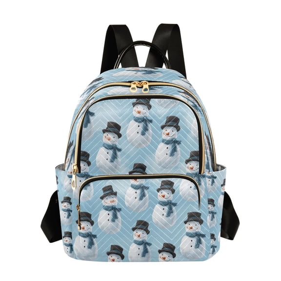 Fashion Quilted Backpack for Women Lightweight Travel Daypack Casual Bag for Shopping Travel Snowmen with Black Top Hats S