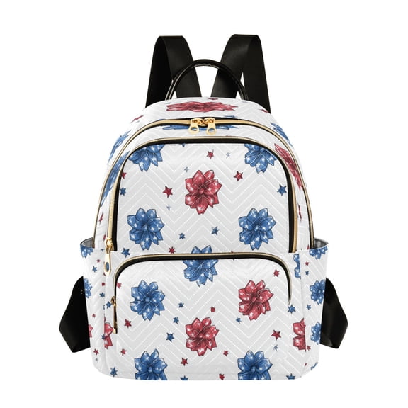 Fashion Quilted Backpack for Women Lightweight Travel Daypack Casual Bag for Shopping Travel Stars and Stripes Puttern Flower M
