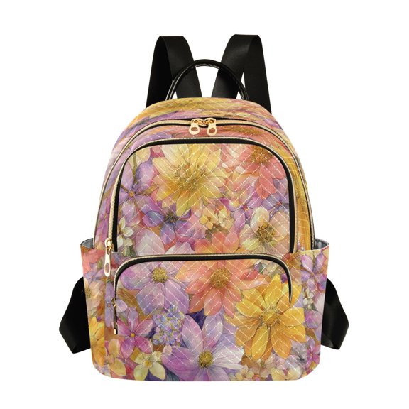 Fashion Quilted Backpack for Women Lightweight Travel Daypack Casual Bag for Shopping Travel Summer Blossoms S
