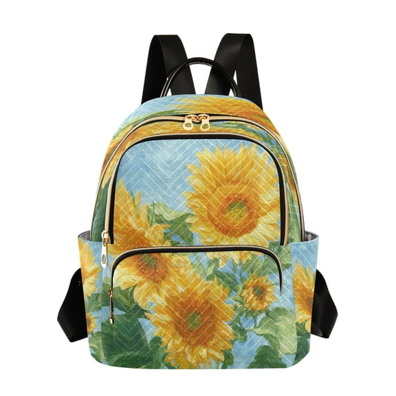 Fashion Quilted Backpack for Women Lightweight Travel Daypack Casual Bag for Shopping Travel Sunflower Oil Painting M