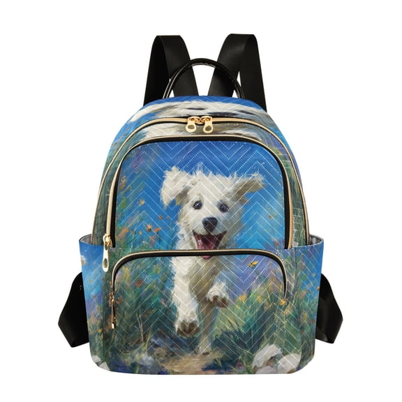 Fashion Quilted Backpack for Women Lightweight Travel Daypack Casual Bag for Shopping Travel The Dog Is Running S