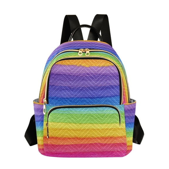 Fashion Quilted Backpack for Women Lightweight Travel Daypack Casual Bag for Shopping Travel Watercolor Rainbow Colors S