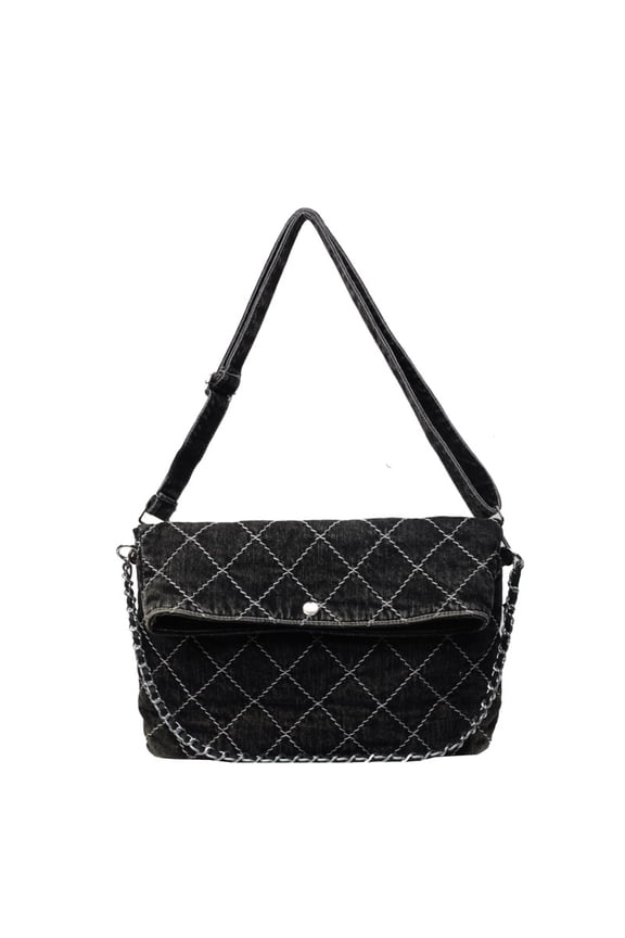 Fashion Quilted Chain Denim Handbag for Women, Detailed Stitching Versatile Shoulder Crossbody Bag, Spring Summer Lazy Style Textured Small Purse