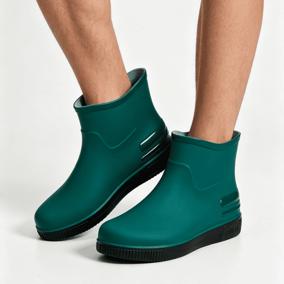 Fashion Rain Boots Womens Low Cut Short Tube Plastic Water Shoes with Non Slip Soles Warm Water Proof Rubber Boots Green 36