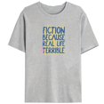 thumbnail image 1 of Fashion Reading Humor Print T Shirts Sarcastic 'Fiction Because Real Life' Quote Pattern Tops Bookworms & Writers Graphic Tees,S-5XL, 1 of 6