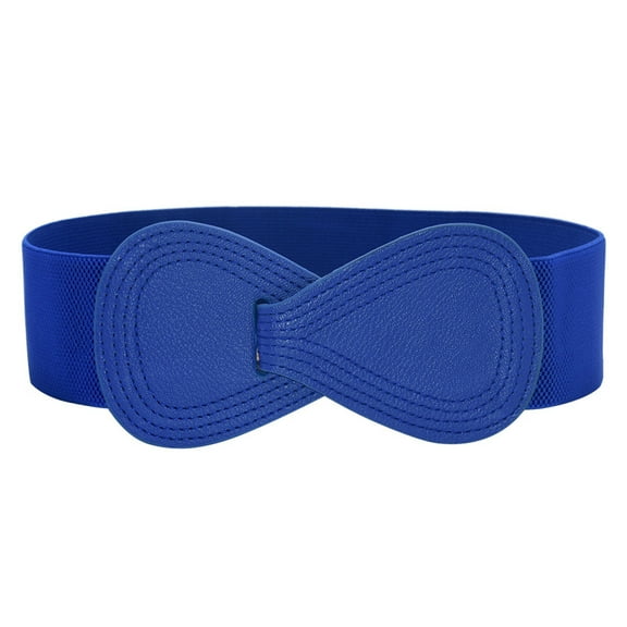 Women Wide Elastic Belt Ladies Stretch Dress Belt Fashion Waistband with 8-shaped Interlock Leather Buckle
