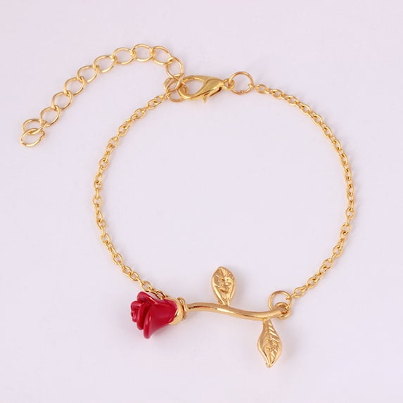 Fashion Red Rose Temperament Simple Flower Bangle Bracelet