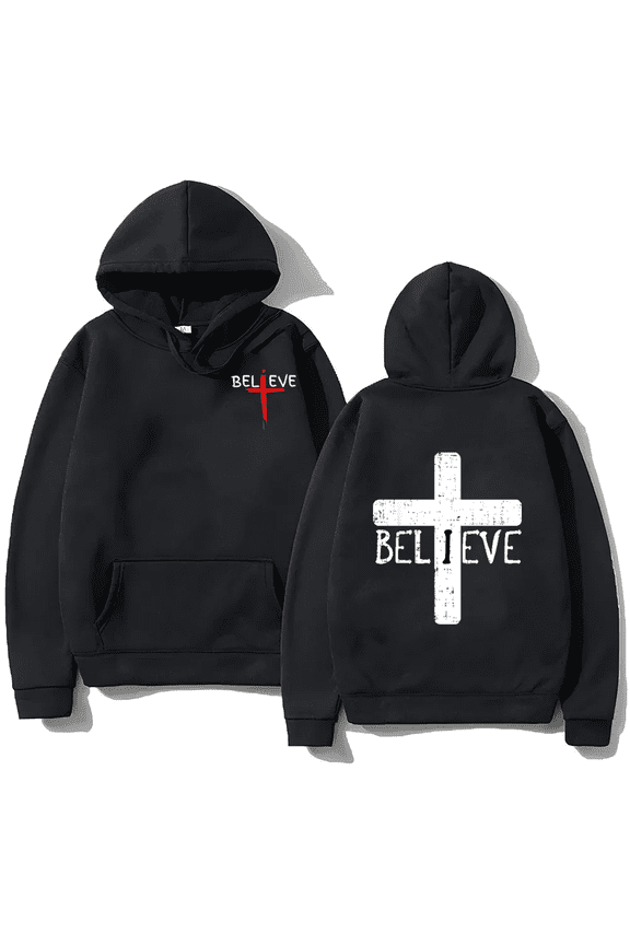 Fashion Retro Cross Print Hoodies Religious Hoody Sweatshirt Graphic Pullover Tops