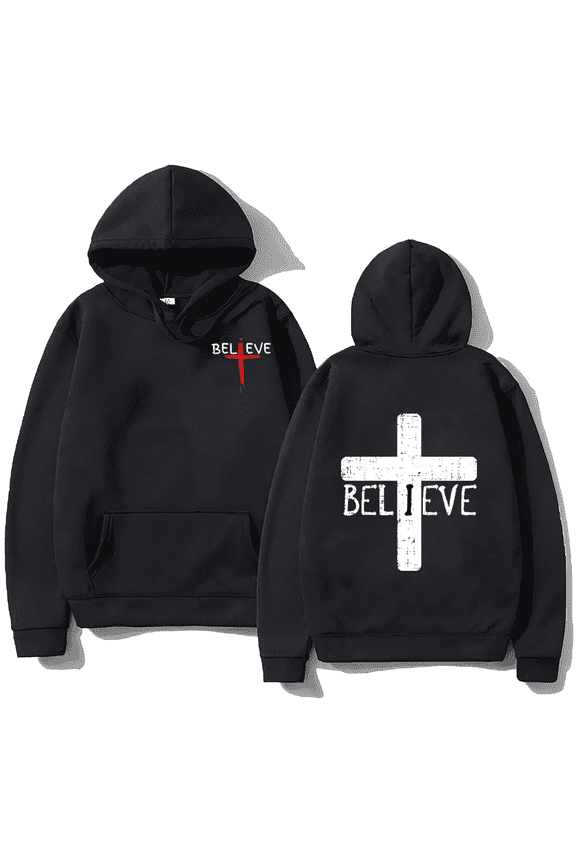 Fashion Retro Cross Print Hoodies Religious Hoody Sweatshirt Graphic Pullover Tops