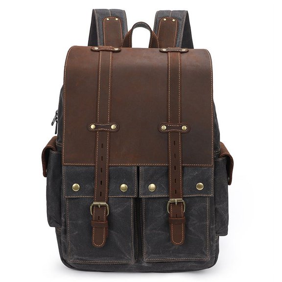 Fashion Retro Men's Canvas Backpack,Black grey