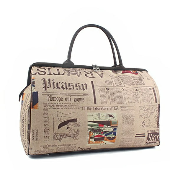 Fashion Retro Newspaper Pattern Zippered Waterproof Unisex Travel Tote Bag Handbag