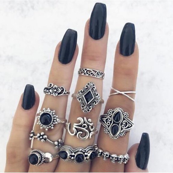 Womens Retro Flower Ring Set 11 Pcs Alloy Electroplated Knuckle Rings Vintage British Fashion Jewelry Set Line