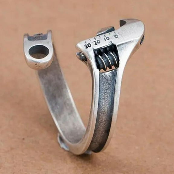 Fashion Retro Wrench Opening Adjustable Size Metal Ring Men's Hip Hop Rock Party Jewelry Gift