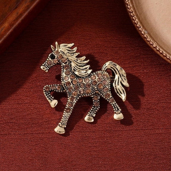 Fashion Rhinestone Horse Brooch for Women Men Zodiac Animal Brooches Lapel Pins Party New Year Jewelry Clothes Accessories