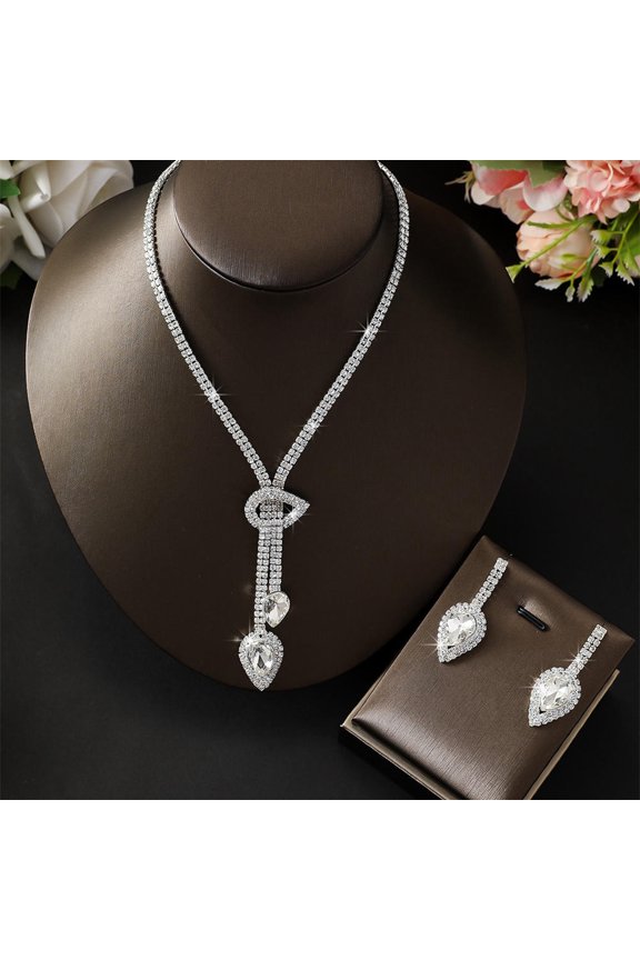 Fashion Rhinestone Necklace Earrings Jewelry Set Women Drop Crystal Necklaces Bridal Jewelry Set Wedding Party Gift