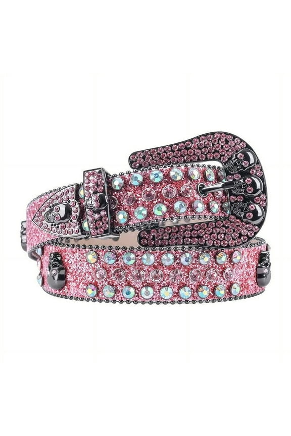 Fashion Rhinestone Skull Belt for Women Crystal Encrusted Jeans Decoration Pink Luxury Designer Diamond bb Belt belt women