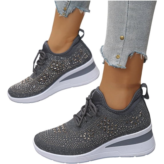 Fashion Rhinestone Sneakers for Women's - 2026 Casual Mesh Slip On Walking Shoes Breathable Glitter Sneaker