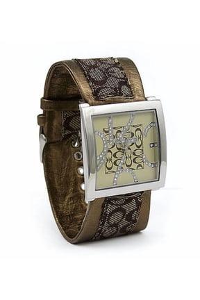 Fashion Rhinestones Number Quartz Ladies Watch - Monogram Soft Band - Brown - WT-G933C-BN