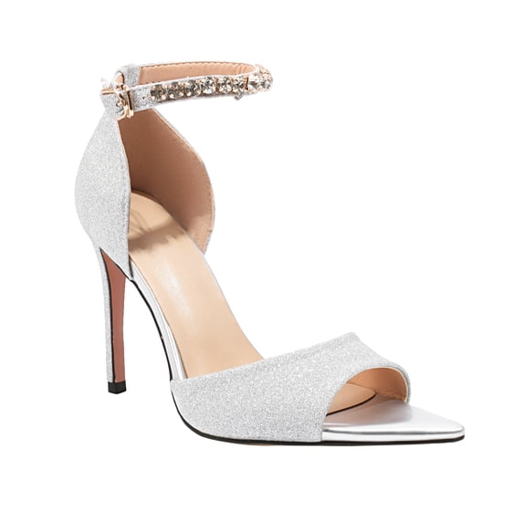Fashion Rhinstone Stiletto High Heels Ankle Strap Sequined Cloth Sandals Pointed Toe Dress Sandals