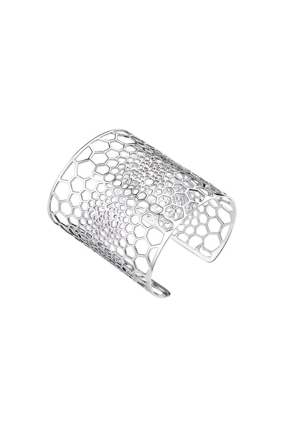 Fashion Rhodium Large Wide Lace Cut Out Cuff Bracelet