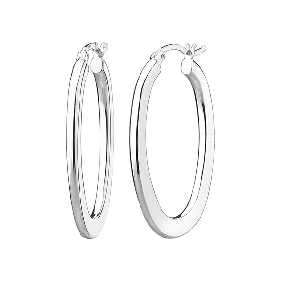 Fashion Rhodium Plated 36mm Oval Click-Top Hoop Earring