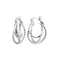 thumbnail image 1 of Fashion Rhodium Plated Multi Hoop with Diamond Cut Click-Top Hoop Earrings, 1 of 2