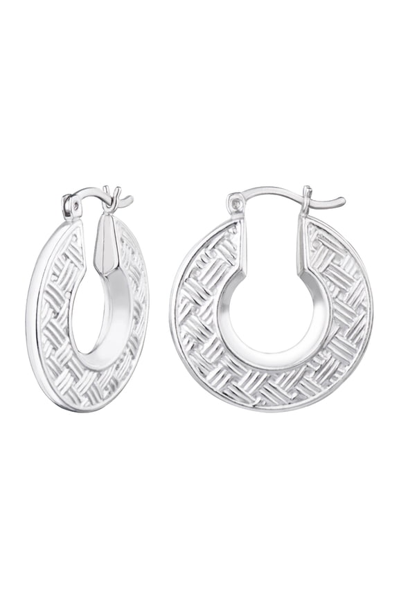Fashion Rhodium Plated Quilted Click-Top Hoop Earrings