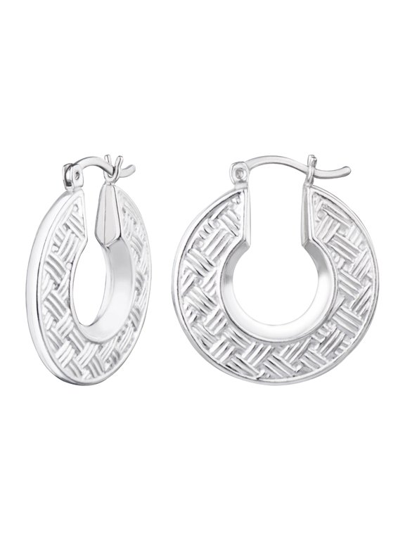 Fashion Rhodium Plated Quilted Click-Top Hoop Earrings