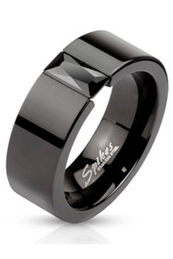 Fashion Ring Black IP Band w/ Rectangular Black CZ Stainless Steel (SIZE: 5)