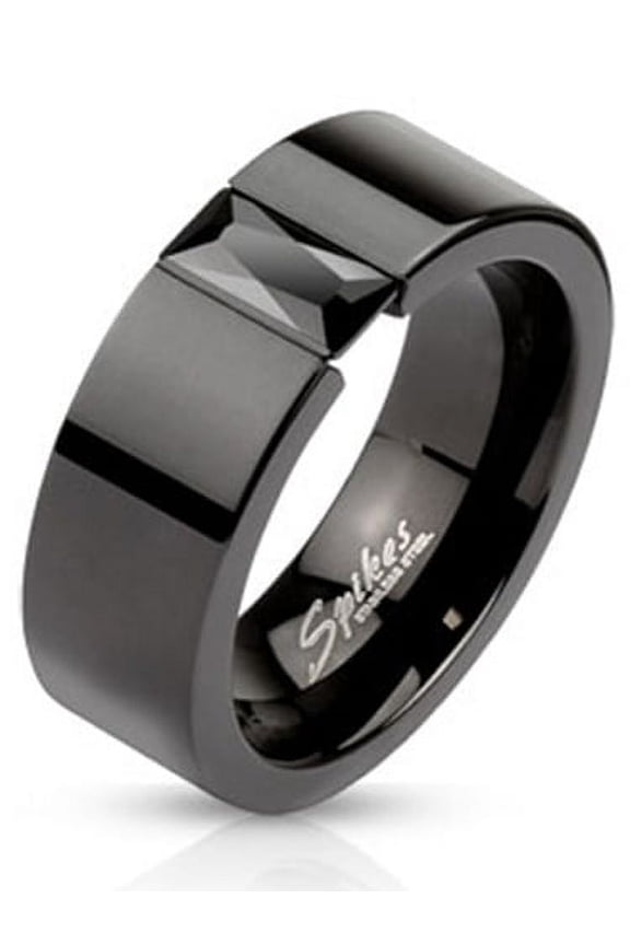 Fashion Ring Black IP Band w/ Rectangular Black CZ Stainless Steel (SIZE: 9)