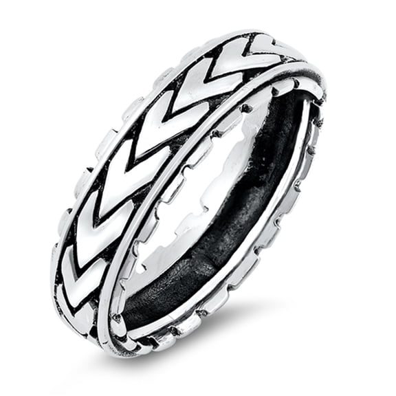 Fashion Ring Chevron Grooved Tire .925 Sterling Silver Band Jewelry Female Male Unisex Size 8