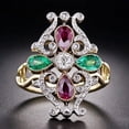 thumbnail image 1 of Women Fashion Ring Two Tone Gold Crown Design With Green And Red Zircon Alloy Jewelry European Inspired Jewels, 1 of 5