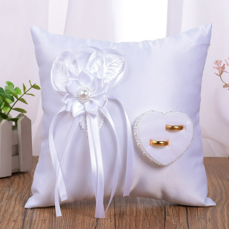 Fashion Ring Wedding Ring Cushion Rustic White Flower Ring Pillow