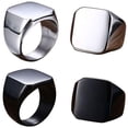 thumbnail image 1 of Fashion Rings Square Big Width Signet Rings Titanium Steel Man Silver Black Men Ring Jewelry, 1 of 3
