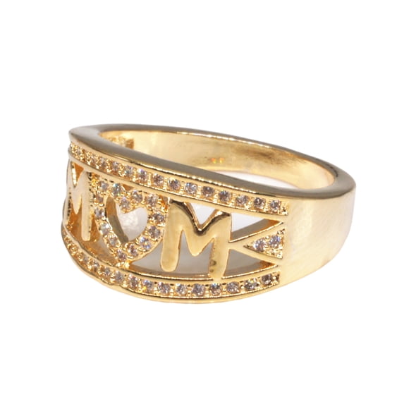 Fashion Rings for Women, Elegant Heart Rhinestone Letter MOM Ring, Hypoallergenic Adjustable Stackable Jewelry Gift Set, Gold